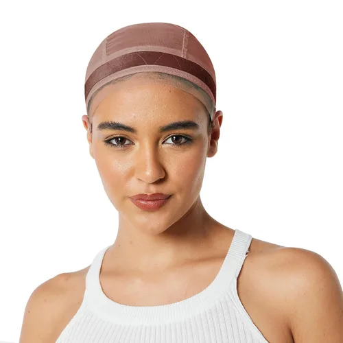 Vista 6 de Gorra de silicona de encaje para mujer, banda de agarre ajustable, gorra sin pegamento para encaje y pelucas de una sola parte superior (beige, L)