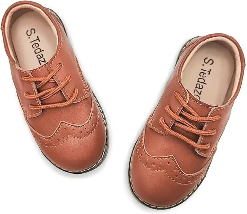 Vista 2 de S. Tedazo Boy's Girl's Classic Lace-Up Dress Shoes School Uniform Oxford Comfort Walking Loafer Flats