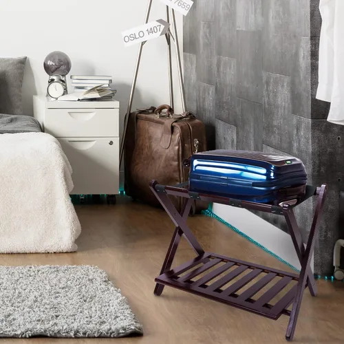 Vista 6 de Casual Home estantería para equipaje con estante, madera maciza, Madera, Espresso