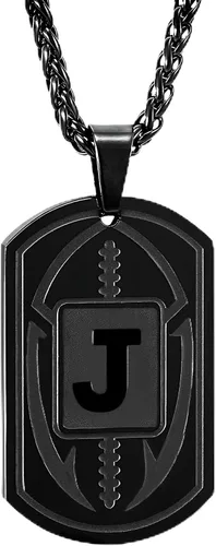 Vista 56 de Graduation Gifts - Football Initial Necklace for Men Boys Kids Teen Dog Tag Stainless Steel Black Letter Pendant Sport Football Athletes Jewelry