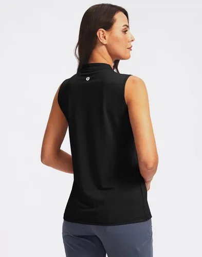 Vista 2 de SANTINY Camiseta de golf sin mangas para mujer, cuello en V, ligera, de secado rápido, para tenis, polo de golf para mujer