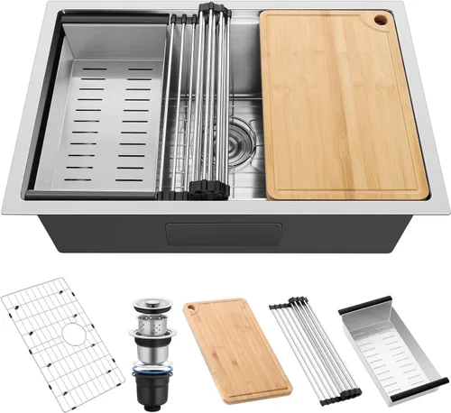 Vista 10 de Herogo Fregadero de cocina de 15 x 15 pulgadas, pequeño fregadero profundo de un solo tazón, hecho a mano para casa rodante, bar, lavandería, sala