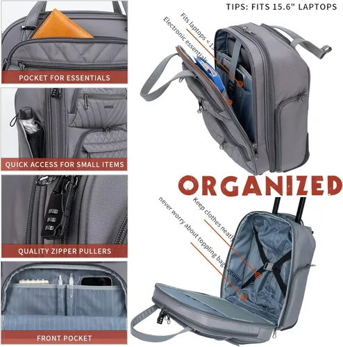 Vista 4 de KROSER Maleta de mano para debajo del asiento, multifuncional, 16 pulgadas, ligera, para mujer, Gris oscuro