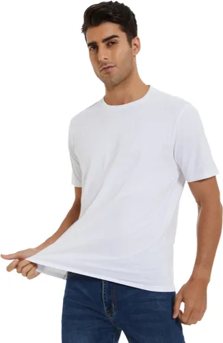 Vista 4 de Camisetas de cuello redondo para hombre, camiseta de algodón ultra para hombre, camiseta de manga corta con cuello redondo, camiseta clásica