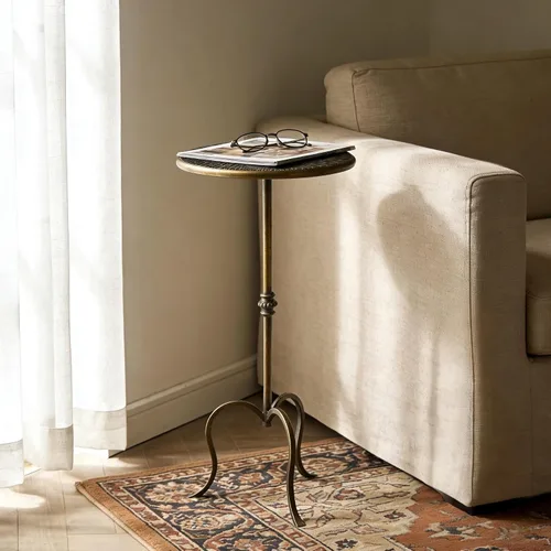 Vista 2 de Mesa auxiliar de metal, estilo Martini, mesa de centro vintage pequeña, redonda, 23 pulgadas, para sala de estar, dormitorio, antigua