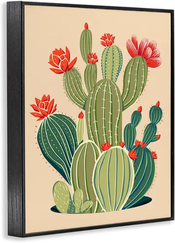 Vista 2 de Stupell Industries Arte giclée enmarcado con vegetación de cactus caprichoso, diseño de Ziwei Li Marco negro