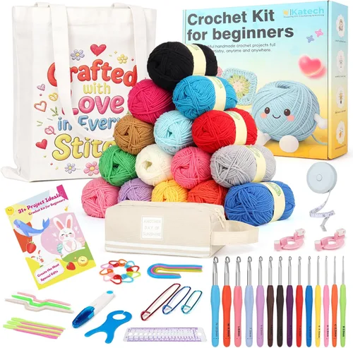 Vista 9 de Katech Juego de 85 ganchos de ganchillo, kit de ganchos de ganchillo con estuche de almacenamiento, agujas de tejer ergonómicas, kits de hilo