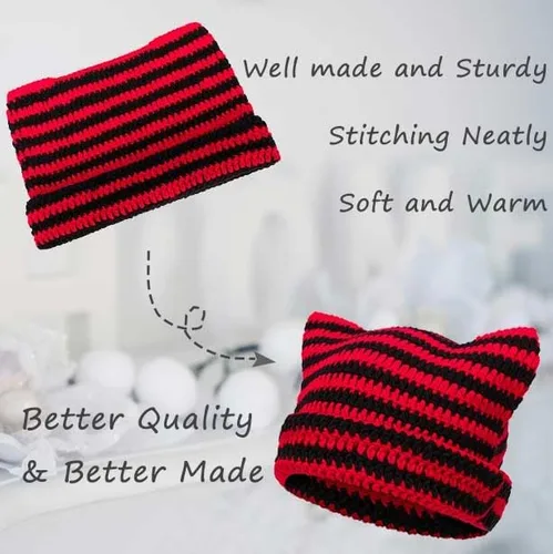 Vista 6 de CATMICOO Y2k Beanie Knit Cat Ear Beanies - Gorros de ganchillo para mujer