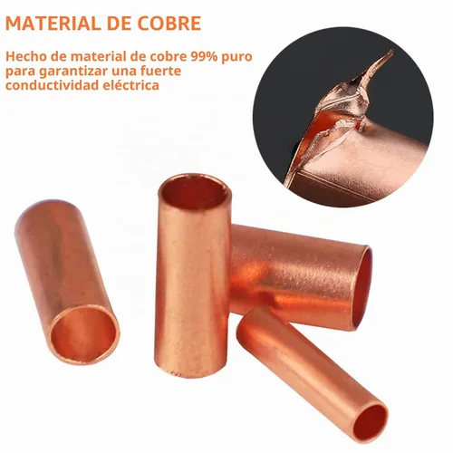 Vista 4 de Kit de virolas de alambre de 250 piezas, 7 tamaños, conector de crimpado de cobre, no aislado, kit surtido de terminales eléctricos a tope