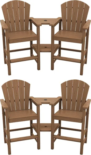 Vista 9 de SERWALL Juego de 2 sillas altas Adirondack con paraguas de 9 pies, sillas de exterior de altura de barra de HDPE, taburetes de bar Adirondack
