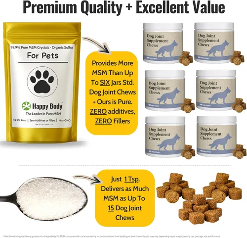 Vista 3 de MSM puro para perros y gatos Cristales MSM 99.9% puros Azufre orgánico para apoyo articular, movilidad, piel y pelaje 100% libre de aditivos