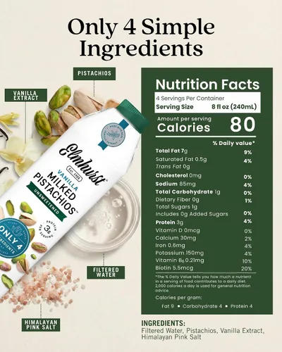 Vista 2 de Elmhurst 1925 Vanilla Pistachio Milk Unsweetened - 32 Fl Oz (Pack of 6)