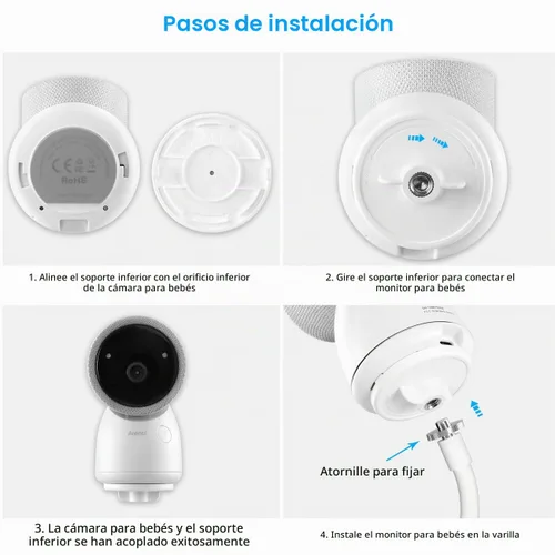 Vista 5 de Soporte de clip para monitor de bebé Arenti sin herramientas ni daños en la pared (blanco)