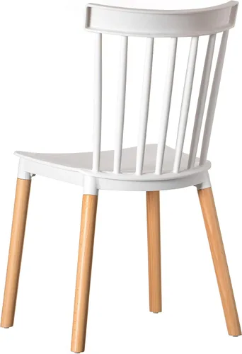 Vista 6 de Fabulaxe Silla de comedor de plástico moderna diseño Windsor con patas de madera de haya, color blanco juego de 2