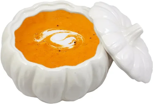 Vista 2 de Ebros Gift Cuenco blanco de cerámica de la calabaza de la cosecha del gres con la tapa 6" diámetro (1)