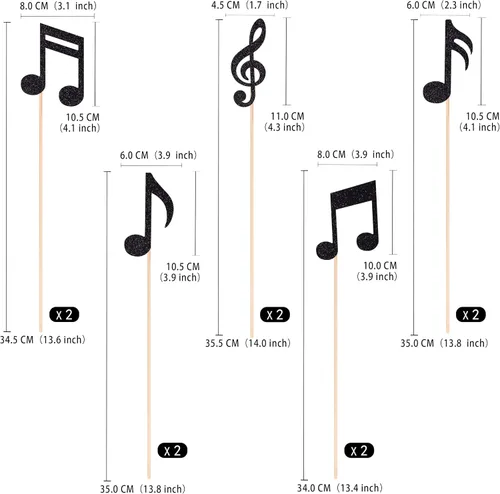 Vista 2 de 10 piezas de centros de mesa de notas musicales, decoraciones de fiesta negras, notas musicales