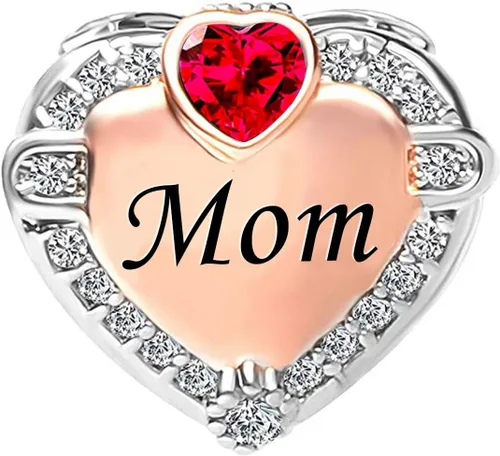 Vista 2 de KunBead Dijes de cuentas de amor con forma de corazón de oro rosa, compatible con pulseras Pandora, joyería de cumpleaños
