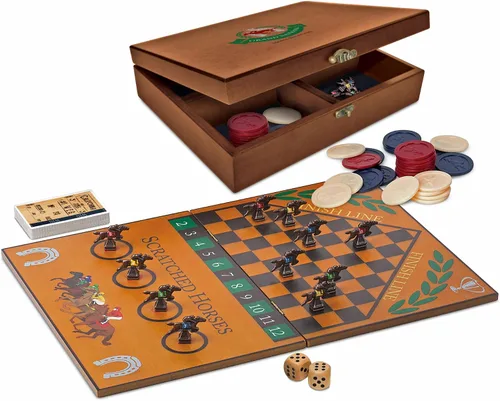 Vista 6 de WE Games Derby Horse Race Juego de mesa con piezas de juego de metal y caja de almacenamiento de recuerdos de madera, noche de juegos familiares