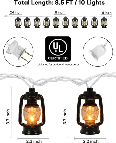Vista 2 de Mini cadena de luces de queroseno de 8.5 pies, luces negras con 14 mini luces de aceite negras impermeables, luces de queroseno para interiores