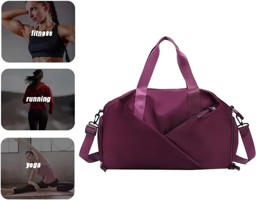 Vista 5 de Bolsa deportiva de gimnasio de viaje con bolsillo húmedo y compartimento para zapatos para mujeres y hombres, Rojo -, Bolsa de yoga