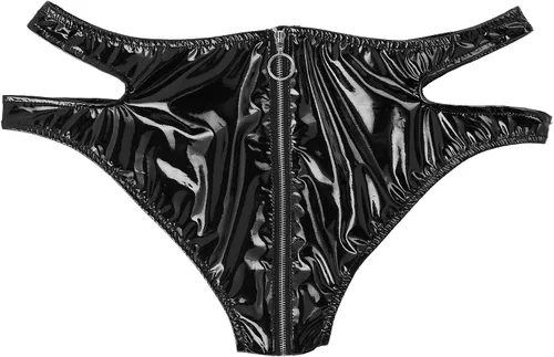 Vista 5 de dPois Pantalones cortos de látex brillante con cremallera y aspecto húmedo para mujer