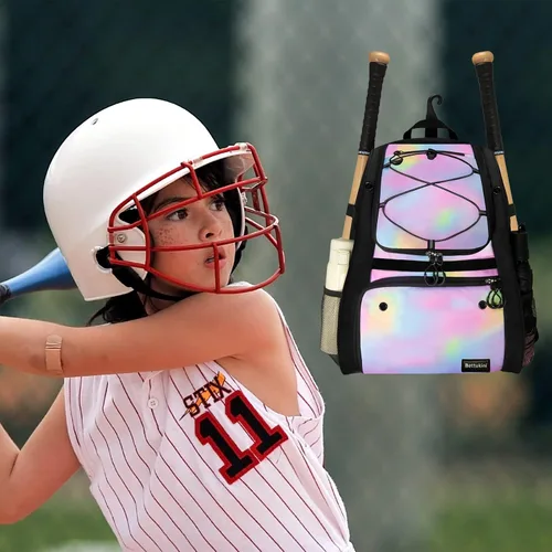 Vista 45 de Bolsa de béisbol juvenil con compartimento ventilado para zapatos, bolsa de bate de sóftbol para guantes de bateo, casco, equipo de teeball