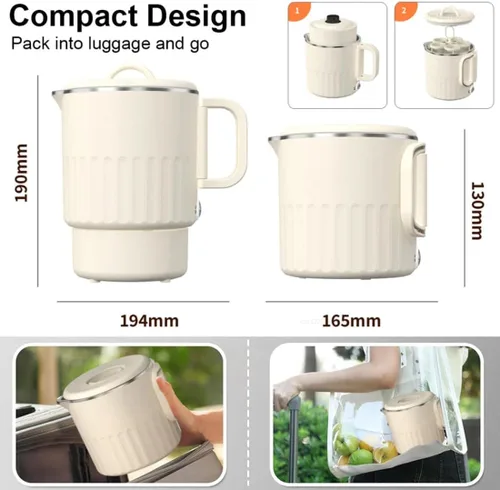 Vista 7 de Hervidor eléctrico para agua hirviendo, café, leche, tetera plegable, calentador de agua para viajes en casa, hervidor de agua plegable
