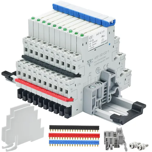 Vista 11 de Relé electromagnético 5VDC SPDT 6Amp, relés de alimentación con indicador LED, base de enchufe, riel DIN, ultra delgado de 6.2mm, certificación UL