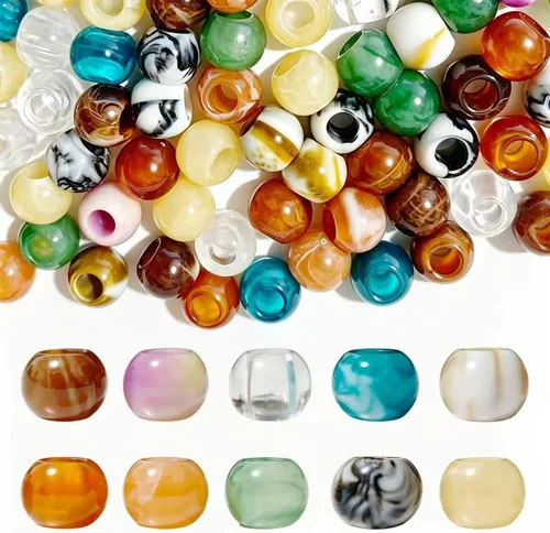 Vista 8 de 100 cuentas europeas de agujeros grandes, cuentas espaciadoras de colores surtidos, para manualidades, joyería, manualidades, collares, suministros