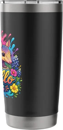 Vista 2 de Amarillo Texas Fun Colorful Armadillo Novelty Souvenir Stainless Steel Insulated Tumbler
