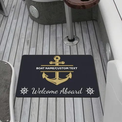 Vista 25 de Tapete náutico personalizado con nombre personalizado, alfombra de bienvenida para yate, puerto deportivo, muelle o retiro en el lago, tapete