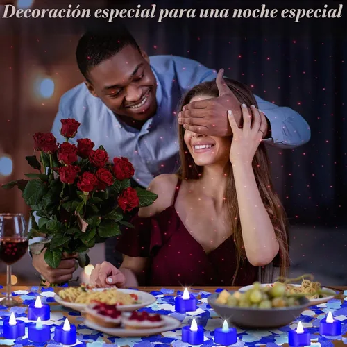 Vista 5 de Honoson 1000 pétalos de rosa artificiales con velas LED, blanco con azul