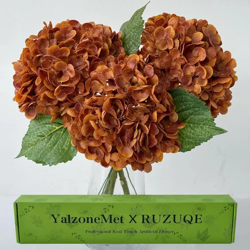 Vista 14 de YalzoneMet 3 unidades de flores artificiales de hortensia color beige cremoso de 21 pulgadas con textura real, flores de látex sintético