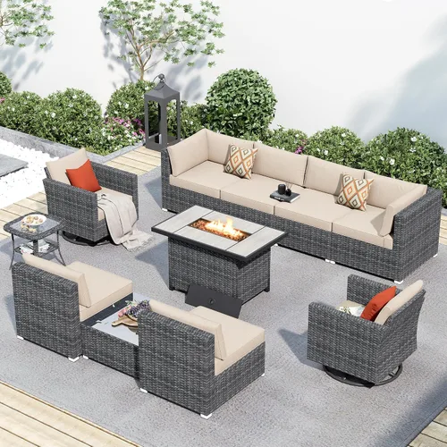 Vista 60 de HOOOWOOO Patio Sectional Furniture Set,2 Piece Couch Set with 2 Matching Armless Chairs(Beige)