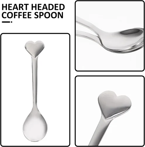 Vista 5 de Cucharas Cucharas de café con forma de corazón, cuchara de postre de acero inoxidable, cucharas de helado, cucharas de té, cucharas de amor