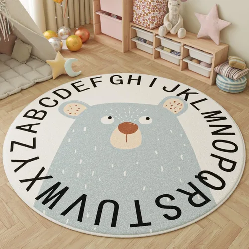 Vista 2 de Poowe Alfombra redonda para sala de juegos para niños, alfombra suave del alfabeto para dormitorio, colección de juegos, alfombra de aprendizaje