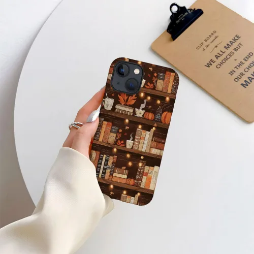 Vista 4 de Compatible con iPhone 13, Funda para teléfono duradera y a prueba de golpes con diseño de estantería de otoño - Calabaza de otoño Otoño Otoño