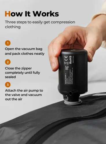 Vista 3 de Bolsas de vacío para viajes con bomba, bolsa reutilizable para ahorrar espacio, cubos de embalaje al vacío impermeables IP67 para maletas de viaje