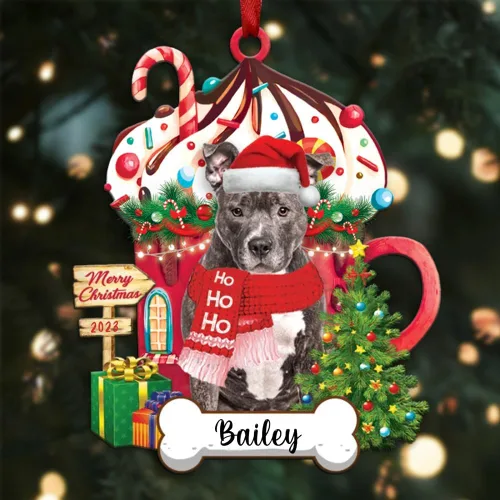 Vista 64 de Akita1 - Adorno personalizado para perro, adorno de perro con nombre personalizado, plano impreso en 2D, acrílico colgante, Papá Noel y perro