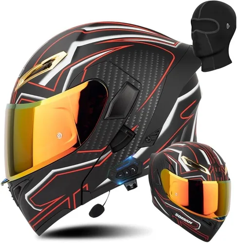 Vista 20 de AAREG Casco de motocicleta unisex para adultos, fibra de carbono, visera antivaho, diseño aerodinámico, Bluetooth integrado, aprobado por DOT