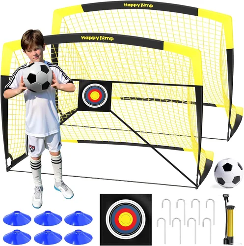 Vista 12 de Happy Jump Portable Soccer Goal 7x5 & 5x3.6 FT, Large-Frame Training Net Great for Kids Ages 6-14 Skill Development, Ideal for Backyard Park