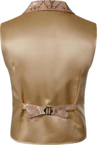 Vista 3 de JEMITOP Chaleco de traje jacquard vintage para hombre Oro rosa