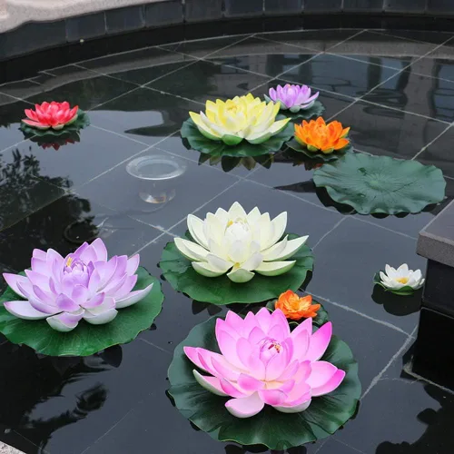 Vista 6 de 7 piezas de 3.9 pulgadas flor de loto artificial flor artificial piscina acuario decoración flor eterna flor artificial (azul)