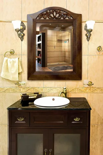 Vista 6 de Espejo de pared de madera, espejo de marco de madera rústica para baño, granja, dormitorio, entrada y sala de estar, espejo de pared decorativo