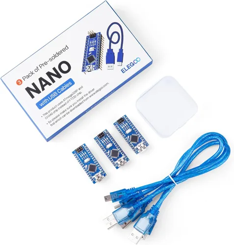 Vista 4 de ELEGOO Tableros Nano V3 con cables USB Mini-B, ATmega328P, CH340, paquete