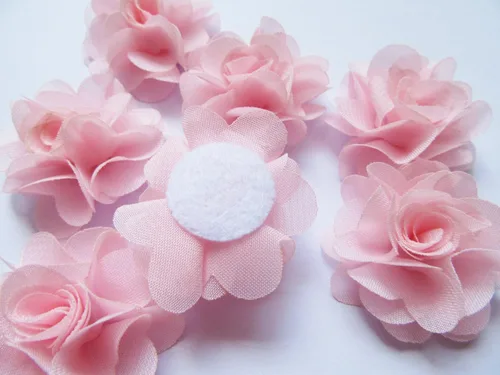 Vista 2 de YYCRAFT Paquete de 30 diademas de flores de gasa de 2 pulgadas, color rosa bebé