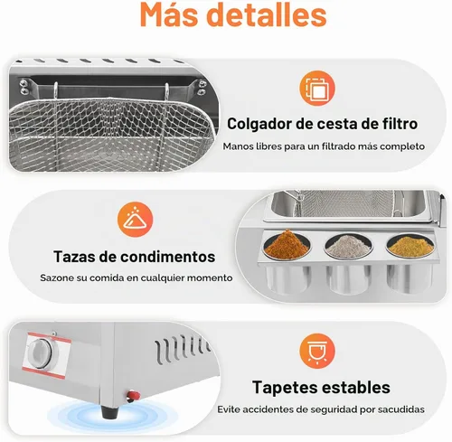 Vista 7 de Freidora de gas comercial de 6 litros, freidora de gas de doble tanque de acero inoxidable, freidora de gas de encimera con 2 canastas