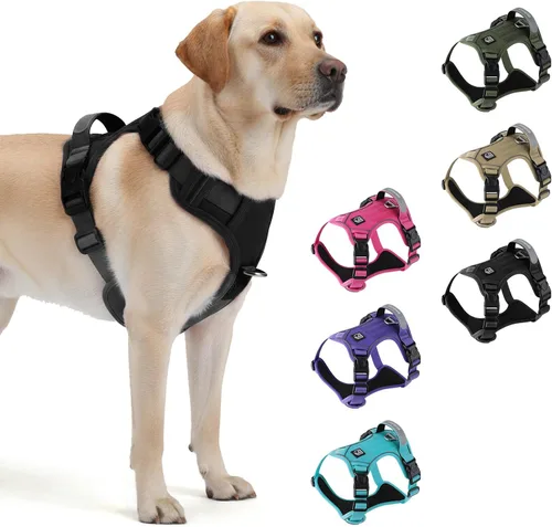 Vista 11 de Arnés táctico resistente para perros pequeños, arnés para perro sin tirones con asa y clip frontal, acolchado suave reflectante, panel de , chaleco
