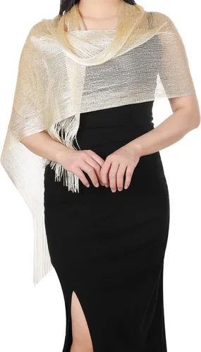 Vista 3 de Aster Chales metálicos brillantes y envolturas para vestidos de noche con hebilla para mujer, chales y envolturas para fiesta, novia, dama de honor