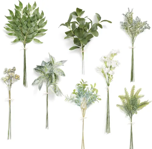 Vista 19 de Serra Flora - Juego de tallos de vegetación artificial en caja, (paquete de 44 piezas) con 7 tipos de relleno de vegetación artificial para ramos